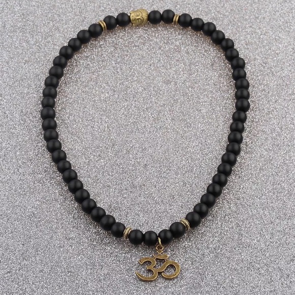 black 8mm obsidian or lava stone OM Bracelet - Picture 4 of 5